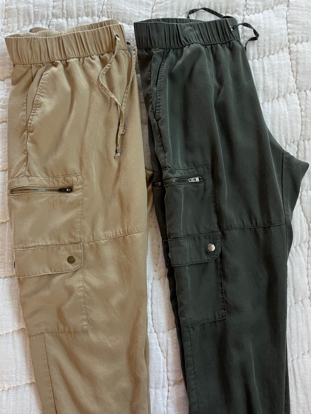 Banana Republic 100% Tencel Cargo Joggers, Size M, 2 pair, Khaki and Olive Green